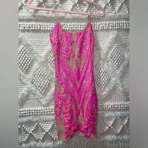 Lucy in the Sky Small Pink and Tan/Beige Sequin Bodycon Mini Dress